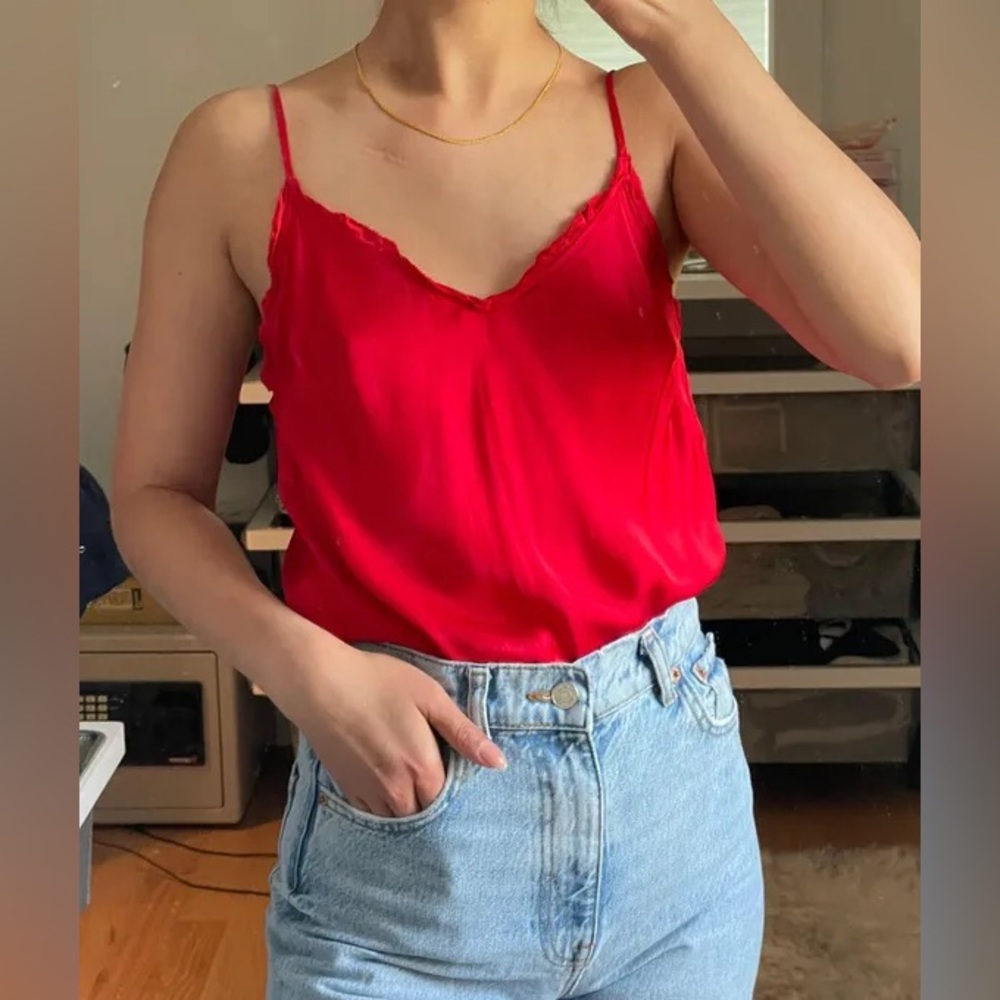 Aritzia Wilfred Ruffle Cami Red